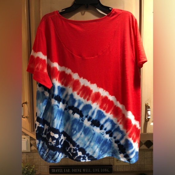 Chico's Zenergy Vibrant Red, White & Blue T-shirt Sz. 4 or 20-22 - Picture 3 of 5